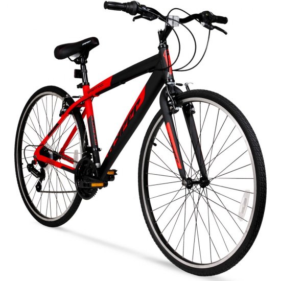 Hyper Bicycle 700c Men\'s Spin fit Hybrid Bike, Black and Red