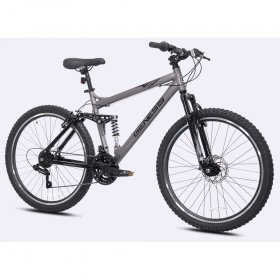 Genesis 26 In. Malice Men's Aluminum Full Suspension Mountain Bike with 21 Speeds, Front Disc Brake and Front Suspension, Metallic Gray