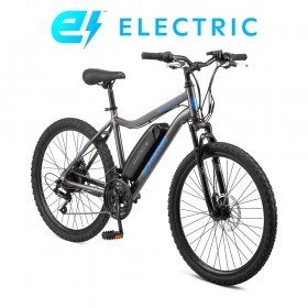 Schwinn Boundary ELECTRIC Mountain Bike, 26-inch wheels, 18 speeds, 250-watt pedal assist motor, black