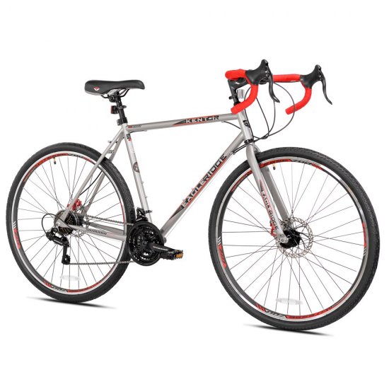 Kent Bicycles 700c Eagle Ridge Adventure Gravel Men\'s Large Bike, Silver, Red