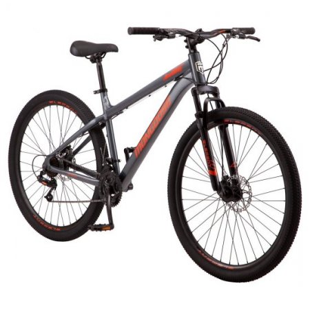 Mongoose Durham mountain bike, 21 speeds, 29-inch wheels, gray, mens style