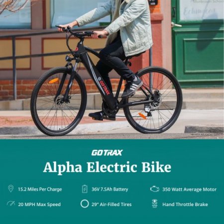 GOTRAX Alpha 29 In. Electric Bicycle with 270WH Removable Battery up 15.2 Miles, 350 W Powerful Motor up 20 Mph, Shimano Professional 7 Speed Gear and Dual Disc Brakes Alloy Frame, Black