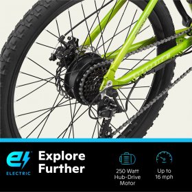Schwinn Boundary ELECTRIC Mountain Bike, 24-Inch Wheels, 18 Speeds, 250-Watt Pedal Assist Motor, Green