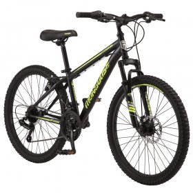 Mongoose Excursion Mountain Bike, 24-inch wheel, 21 speeds, black / yellow