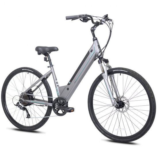 Kent Bicycles 700C 350W Pedal Assist Step-Through Comfort Electric Bicycle, Gray