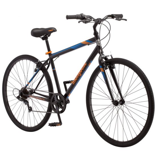 Mongoose Hotshot Hybrid Bike, 7-speed, 700c wheels, Black / Orange