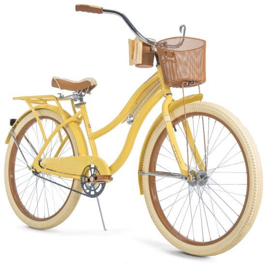 Huffy, Nel Lusso Classic Cruiser Bike with Perfect Fit Frame, Women\'s, Yellow, 26\"