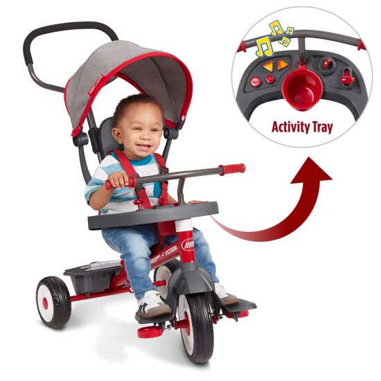 Radio Flyer, 4-in-1 Stroll \'n Trike with Activity Tray, Red & Gray