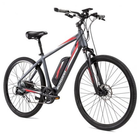 Schwinn Armature Electric Bike, 8 Speeds, 700c Wheels, LG Frame, Black / Red