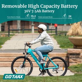 GOTRAX Emerge 26 In. Electric Bicycle with 36V 7.5Ah Removable Battery, 350W Powerful Motor up 20 Mph, Shimano Professional 7 Speed Gear and Dual Disc Brakes Alloy Frame