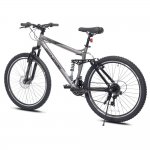 Genesis 26 In. Malice Men's Aluminum Full Suspension Mountain Bike with 21 Speeds, Front Disc Brake and Front Suspension, Metallic Gray