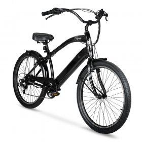 Hyper Bicycles Electric Bicycle Pedal Assist Men's Cruiser, 26 In. Wheels, Black