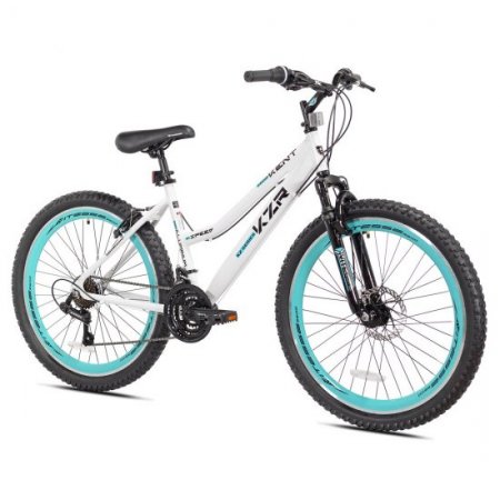 Kent Bicycle 26 In. KZR Mountain Women's Bike, White and Teal Rim