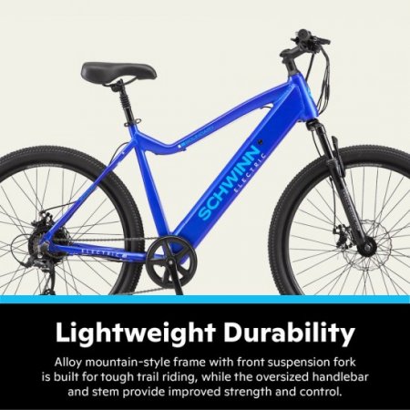 Schwinn Boundary ELECTRIC Mountain Bike, 27.5-inch Wheels, 18 Speeds, 250-Watt Pedal Assist Motor, Blue