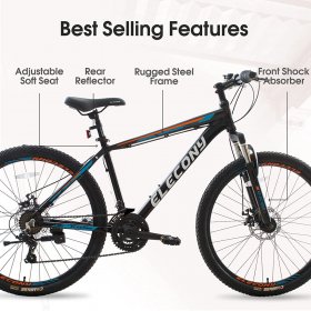 HLAiLL Mountain Bike,26 inch Aluminum Wheels Adult Bicycle with 21 Speeds Shimano Drive Train,Lock-Out Front Suspension Fork,Disc Brake for Womens Mens Bikes