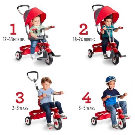 Radio Flyer, EZ Fold 4-in-1 Stroll 'n Trike, Folding Trike, Red