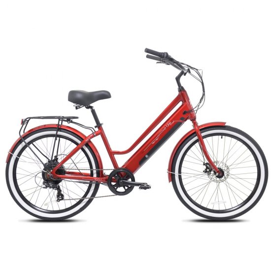 Kent Bicycle 26\" 350W Pedal Assist Cruiser Electric Bicycle, Red